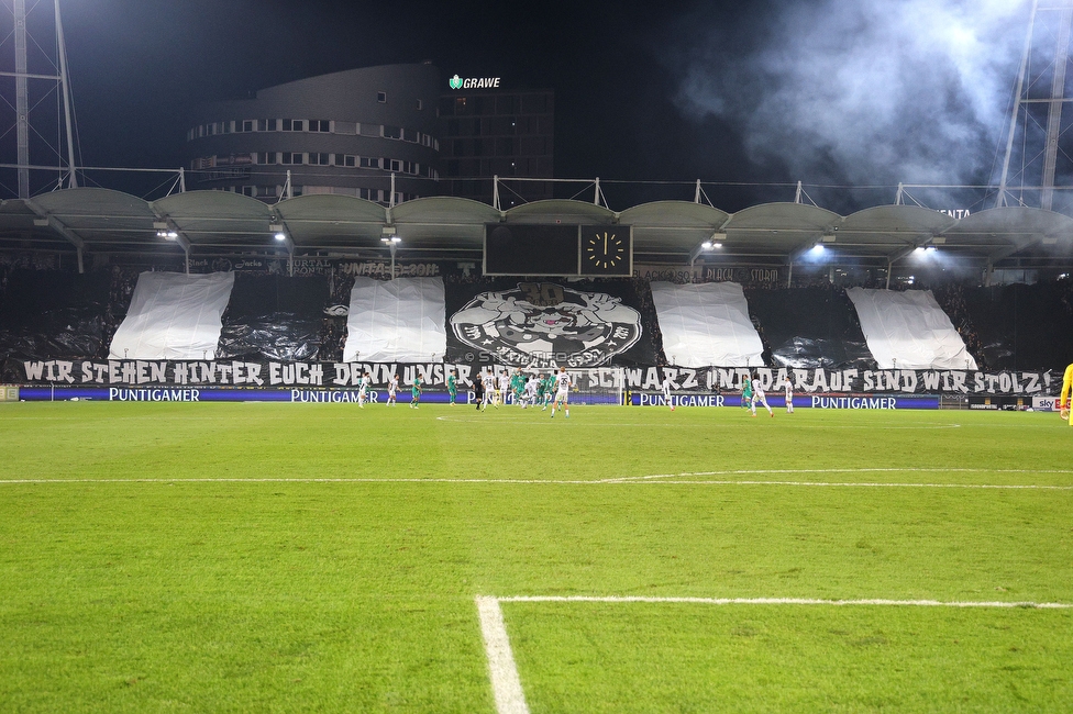 Sturm Graz - Rapid Wien
Oesterreichische Fussball Bundesliga, 12. Runde, SK Sturm Graz - SK Rapid Wien, Stadion Liebenau Graz, 02.11.2024. 

Foto zeigt Fans von Sturm mit einer Choreografie
Schlüsselwörter: brigata pyrotechnik