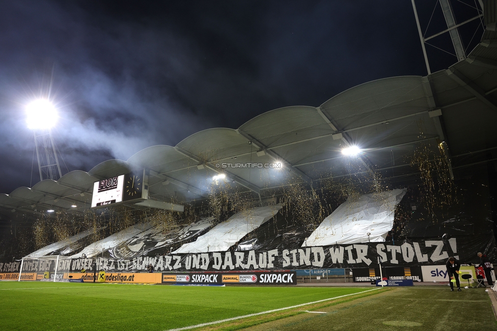 Sturm Graz - Rapid Wien
Oesterreichische Fussball Bundesliga, 12. Runde, SK Sturm Graz - SK Rapid Wien, Stadion Liebenau Graz, 02.11.2024. 

Foto zeigt Fans von Sturm mit einer Choreografie
Schlüsselwörter: brigata pyrotechnik