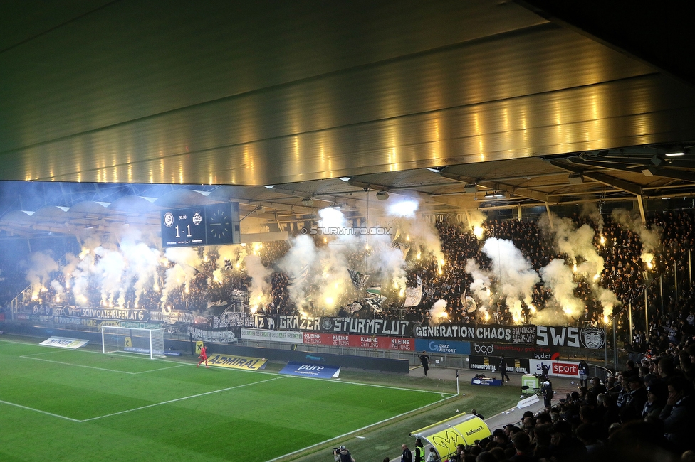 Sturm Graz - Rapid Wien
Oesterreichische Fussball Bundesliga, 12. Runde, SK Sturm Graz - SK Rapid Wien, Stadion Liebenau Graz, 02.11.2024. 

Foto zeigt Fans von Sturm mit einer Choreografie
Schlüsselwörter: brigata pyrotechnik