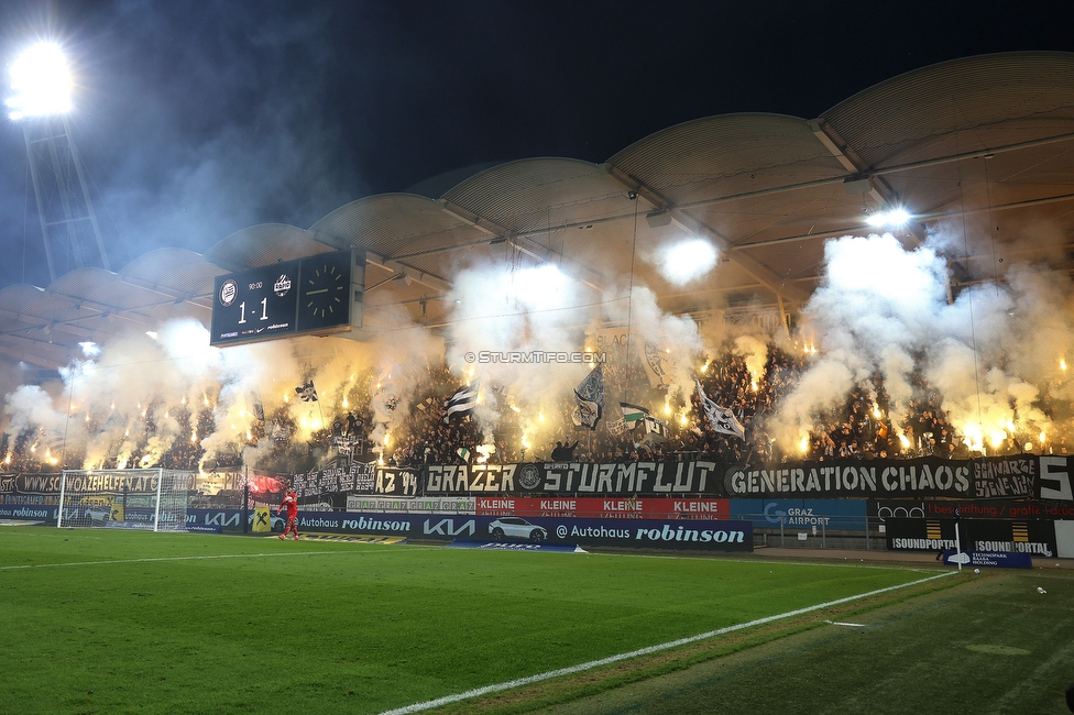 Sturm Graz - Rapid Wien
Oesterreichische Fussball Bundesliga, 12. Runde, SK Sturm Graz - SK Rapid Wien, Stadion Liebenau Graz, 02.11.2024. 

Foto zeigt Fans von Sturm mit einer Choreografie
Schlüsselwörter: brigata pyrotechnik