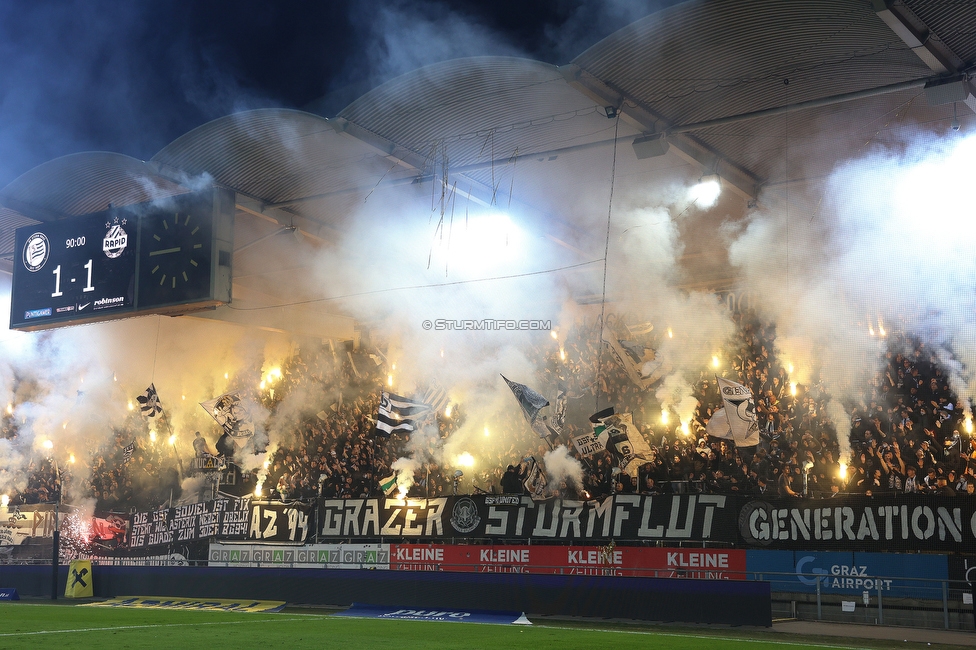 Sturm Graz - Rapid Wien
Oesterreichische Fussball Bundesliga, 12. Runde, SK Sturm Graz - SK Rapid Wien, Stadion Liebenau Graz, 02.11.2024. 

Foto zeigt Fans von Sturm mit einer Choreografie
Schlüsselwörter: brigata pyrotechnik