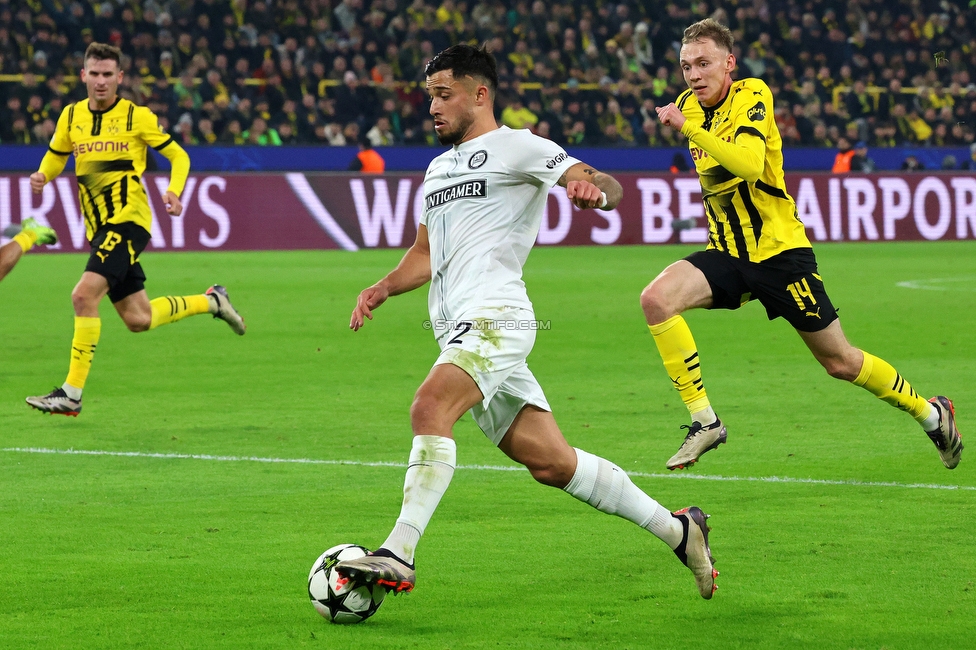 Borussia Dortmund - Sturm Graz
UEFA Champions League Ligaphase 4. Spieltag, Borussia Dortmund - SK Sturm Graz, BVB Stadion Dortmund, 05.11.2024. 

Foto zeigt Jusuf Gazibegovic (Sturm)
