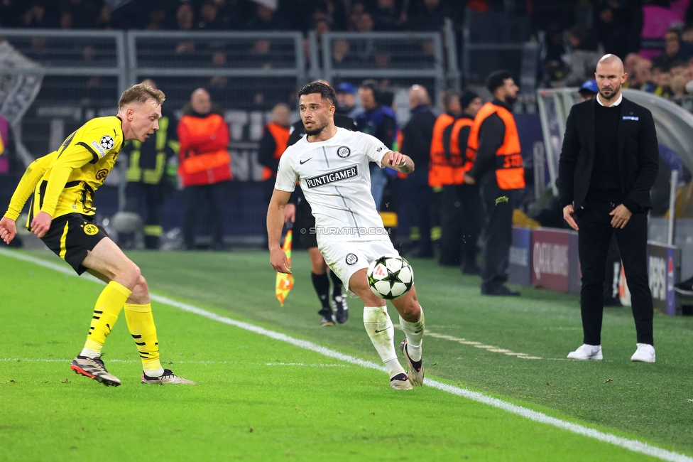 Borussia Dortmund - Sturm Graz
UEFA Champions League Ligaphase 4. Spieltag, Borussia Dortmund - SK Sturm Graz, BVB Stadion Dortmund, 05.11.2024. 

Foto zeigt Jusuf Gazibegovic (Sturm)
