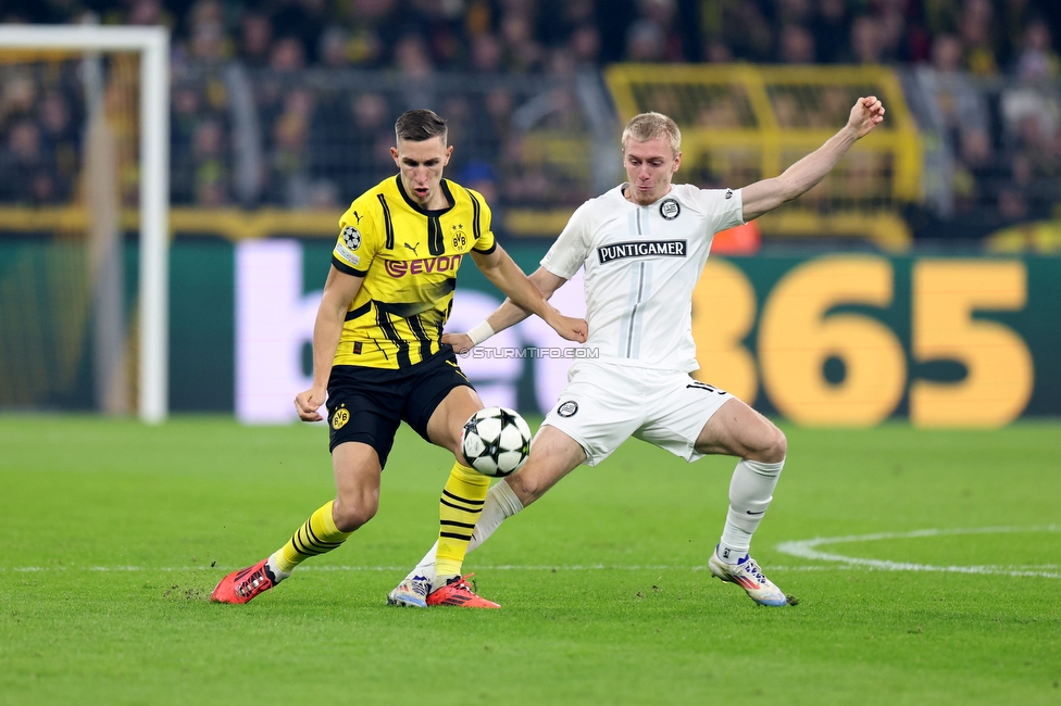 Borussia Dortmund - Sturm Graz
UEFA Champions League Ligaphase 4. Spieltag, Borussia Dortmund - SK Sturm Graz, BVB Stadion Dortmund, 05.11.2024. 

Foto zeigt Mika Biereth (Sturm)
