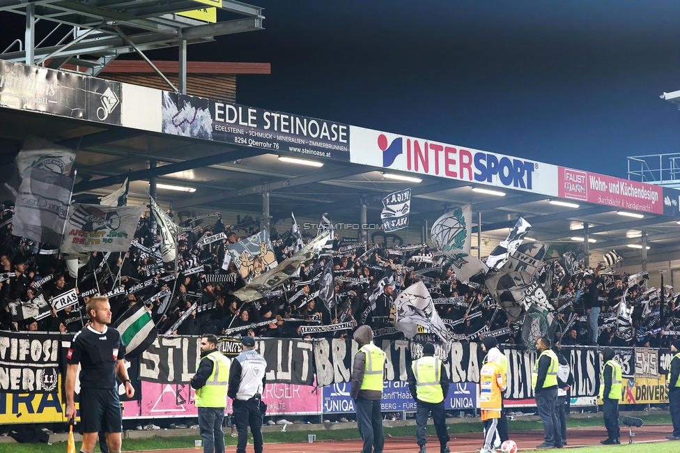 Hartberg - Sturm Graz
Oesterreichische Fussball Bundesliga, 13. Runde, TSV Hartberg - SK Sturm Graz, PROfertil Arena Hartberg, 09.11.2024. 

Foto zeigt Fans von Sturm
