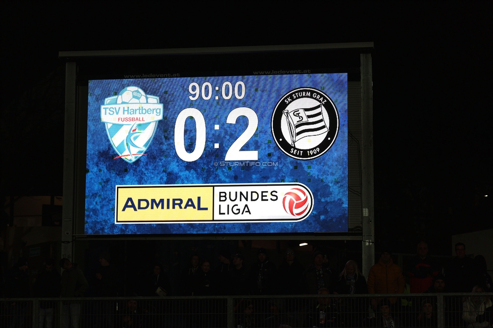 Hartberg - Sturm Graz
Oesterreichische Fussball Bundesliga, 13. Runde, TSV Hartberg - SK Sturm Graz, PROfertil Arena Hartberg, 09.11.2024. 

Foto zeigt das Endergebnis
