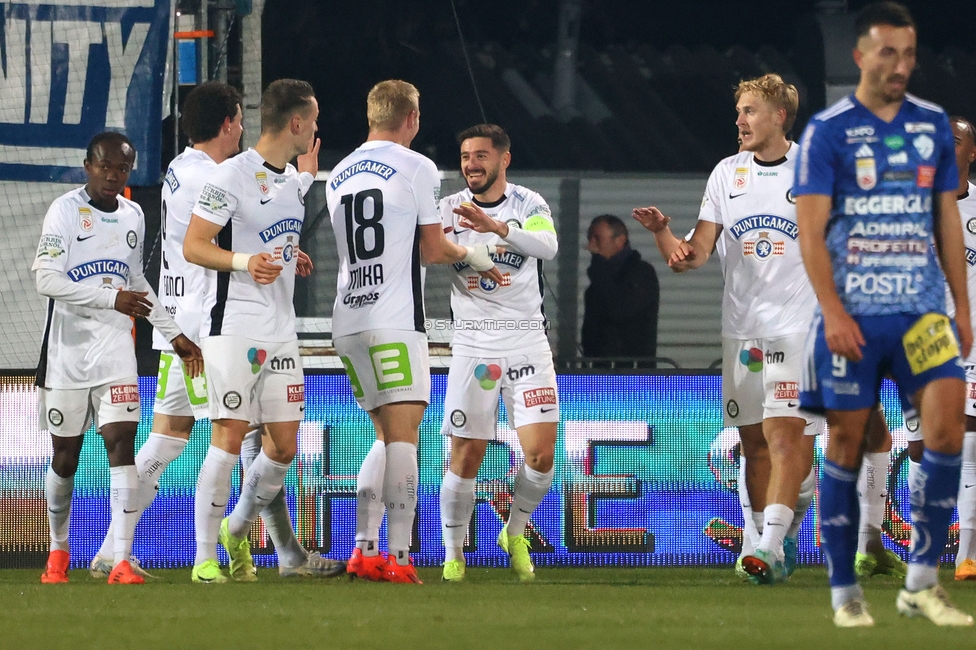 Hartberg - Sturm Graz
Oesterreichische Fussball Bundesliga, 13. Runde, TSV Hartberg - SK Sturm Graz, PROfertil Arena Hartberg, 09.11.2024. 

Foto zeigt Mika Biereth (Sturm) und Otar Kiteishvili (Sturm)
