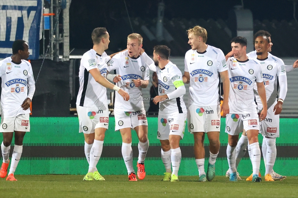 Hartberg - Sturm Graz
Oesterreichische Fussball Bundesliga, 13. Runde, TSV Hartberg - SK Sturm Graz, PROfertil Arena Hartberg, 09.11.2024. 

Foto zeigt Mika Biereth (Sturm) und Otar Kiteishvili (Sturm)
