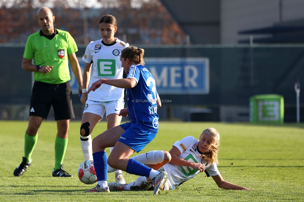 Sturm Damen - BW Linz
OEFB Frauen Bundesliga, 10. Runde, SK Sturm Graz Damen - FC Blau-Weiss Linz Kleinmuenchen, Trainingszentrum Messendorf, 10.11.2024. 

Foto zeigt Sandra Jakobsen (Sturm Damen)
