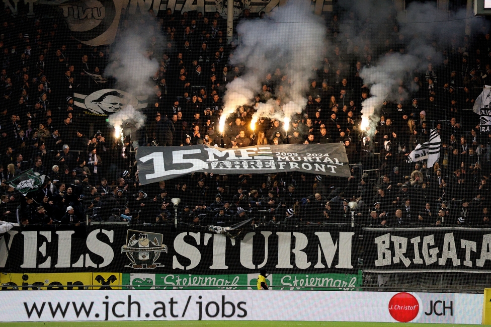 Sturm Graz - Austria Klagenfurt
Oesterreichische Fussball Bundesliga, 14. Runde, SK Sturm Graz - SK Austria Klagenfurt, Stadion Liebenau Graz, 23.11.2024. 

Foto zeigt Fans von Sturm
Schlüsselwörter: murtalfront pyrotechnik