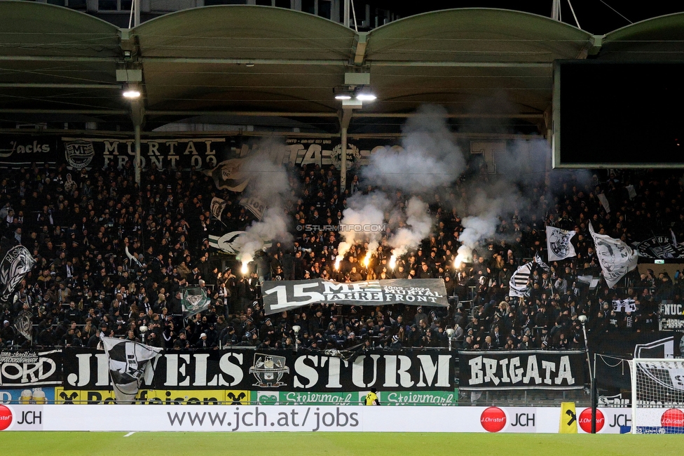 Sturm Graz - Austria Klagenfurt
Oesterreichische Fussball Bundesliga, 14. Runde, SK Sturm Graz - SK Austria Klagenfurt, Stadion Liebenau Graz, 23.11.2024. 

Foto zeigt Fans von Sturm
Schlüsselwörter: murtalfront pyrotechnik