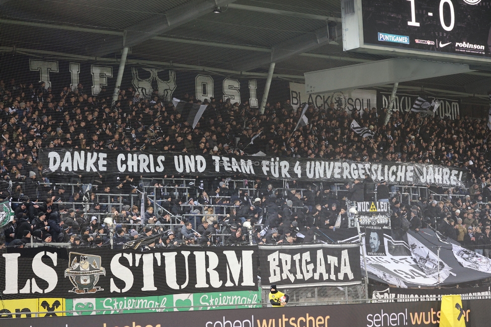 Sturm Graz - Austria Klagenfurt
Oesterreichische Fussball Bundesliga, 14. Runde, SK Sturm Graz - SK Austria Klagenfurt, Stadion Liebenau Graz, 23.11.2024. 

Foto zeigt Fans von Sturm mit einem Spruchband fuer Christian Ilzer (ehem. Cheftrainer Sturm)
