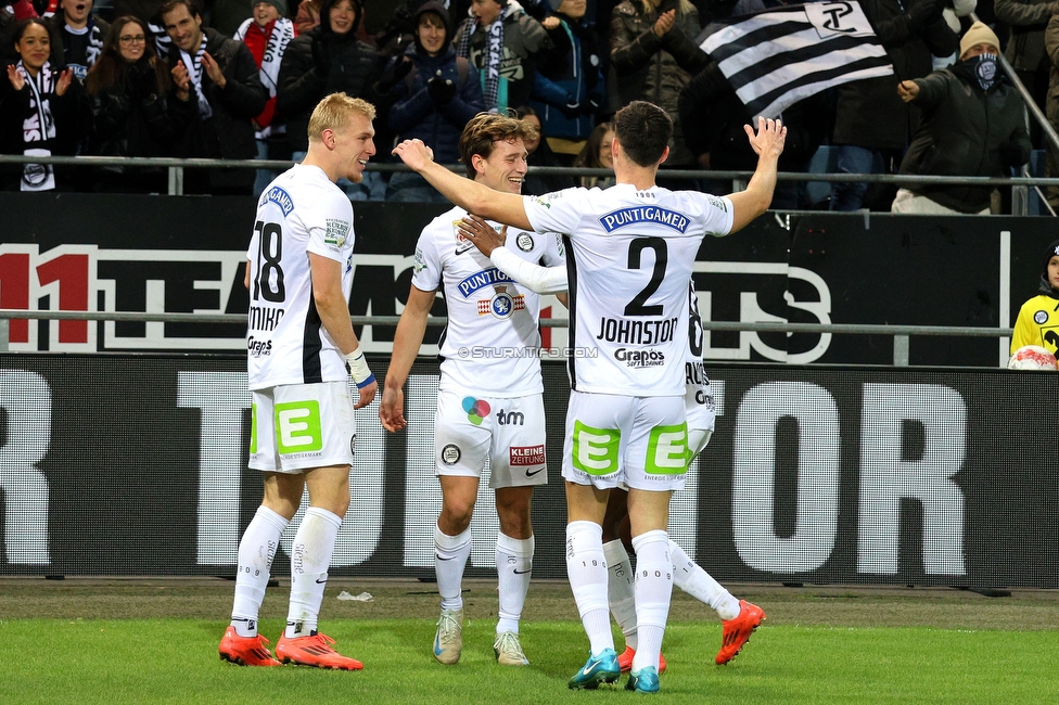 Sturm Graz - Austria Klagenfurt
Oesterreichische Fussball Bundesliga, 14. Runde, SK Sturm Graz - SK Austria Klagenfurt, Stadion Liebenau Graz, 23.11.2024. 

Foto zeigt Mika Biereth (Sturm), William Boeving (Sturm) und Max Johnston (Sturm)
Schlüsselwörter: torjubel