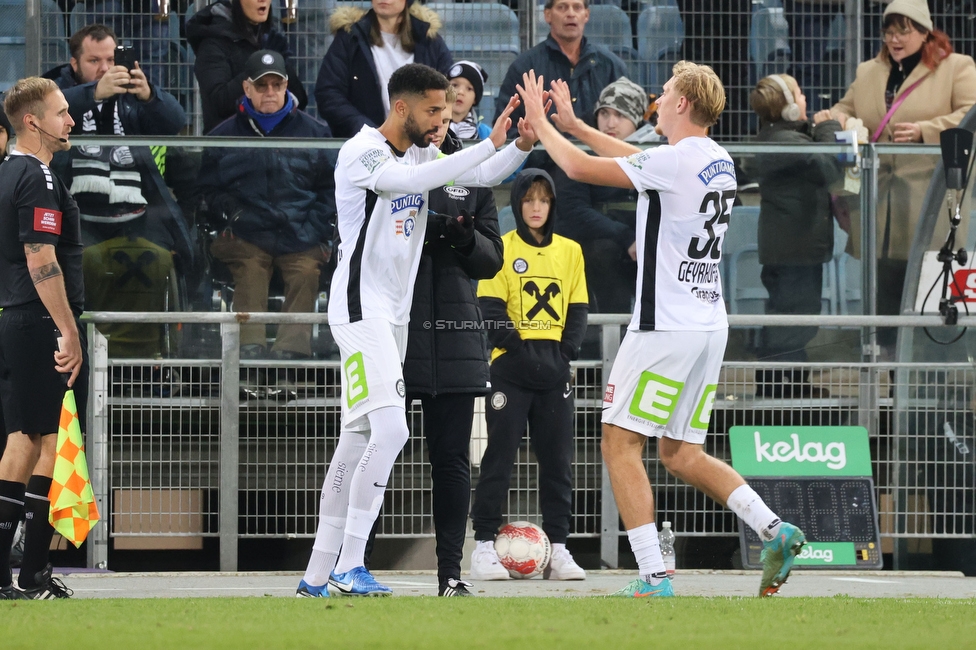 Sturm Graz - Austria Klagenfurt
Oesterreichische Fussball Bundesliga, 14. Runde, SK Sturm Graz - SK Austria Klagenfurt, Stadion Liebenau Graz, 23.11.2024. 

Foto zeigt Gregory Wuethrich (Sturm) und Niklas Geyrhofer (Sturm)
