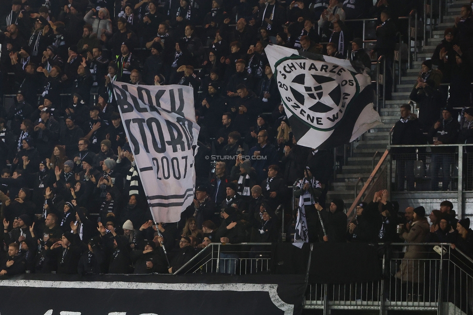 Sturm Graz - Girona
UEFA Champions League Ligaphase 5. Spieltag, SK Sturm Graz - Girona FC, Woerthersee Stadion Klagenfurt, 27.11.2024. 

Foto zeigt Fans von Sturm
Schlüsselwörter: blackstorm