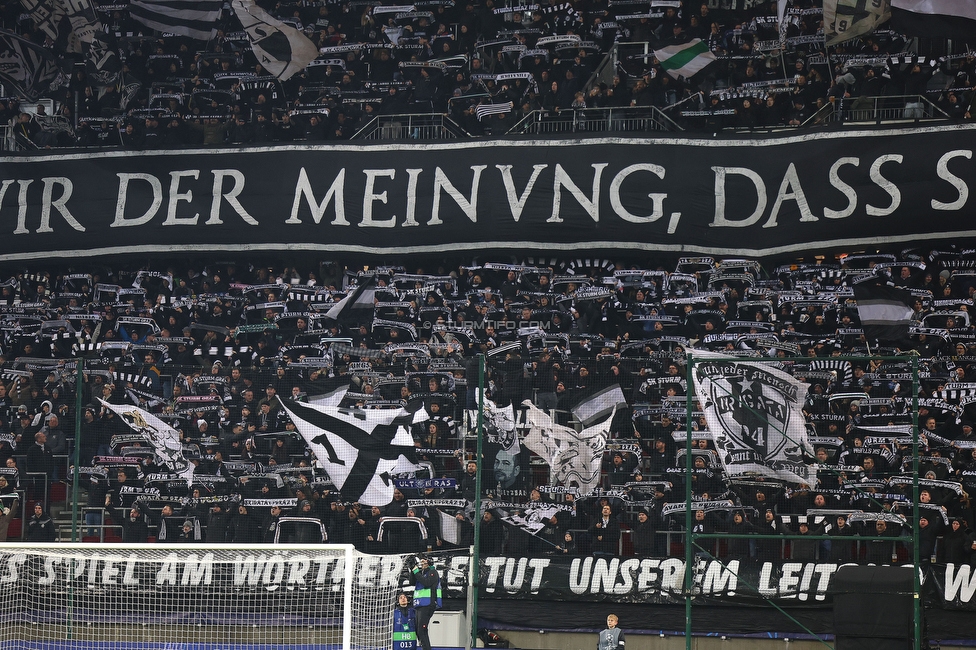 Sturm Graz - Girona
UEFA Champions League Ligaphase 5. Spieltag, SK Sturm Graz - Girona FC, Woerthersee Stadion Klagenfurt, 27.11.2024. 

Foto zeigt Fans von Sturm
Schlüsselwörter: schals