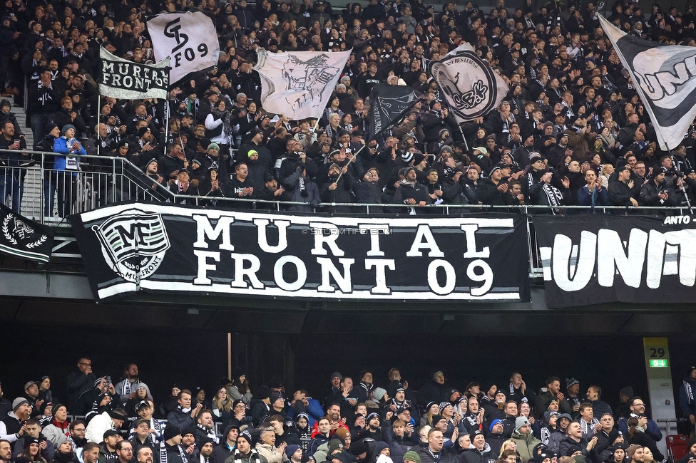 Sturm Graz - Girona
UEFA Champions League Ligaphase 5. Spieltag, SK Sturm Graz - Girona FC, Woerthersee Stadion Klagenfurt, 27.11.2024. 

Foto zeigt Fans von Sturm
Schlüsselwörter: murtalfront