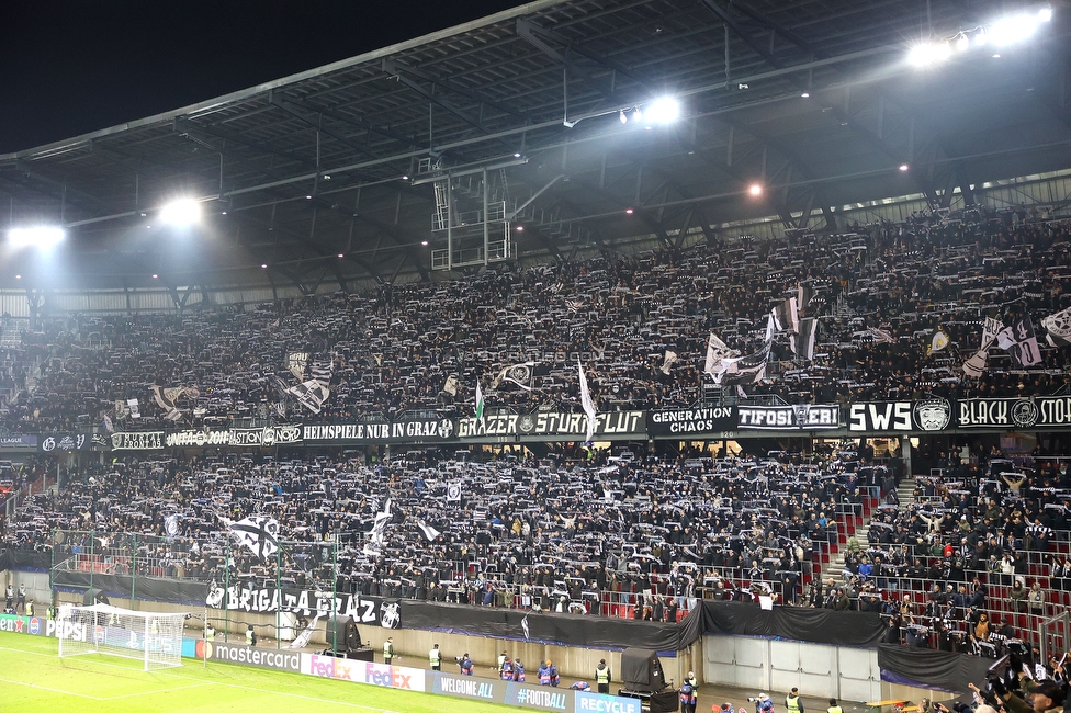 Sturm Graz - Girona
UEFA Champions League Ligaphase 5. Spieltag, SK Sturm Graz - Girona FC, Woerthersee Stadion Klagenfurt, 27.11.2024. 

Foto zeigt Fans von Sturm
Schlüsselwörter: schals