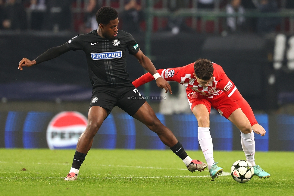 Sturm Graz - Girona
UEFA Champions League Ligaphase 5. Spieltag, SK Sturm Graz - Girona FC, Woerthersee Stadion Klagenfurt, 27.11.2024. 

Foto zeigt Tochi Phil Chukwuani (Sturm)
