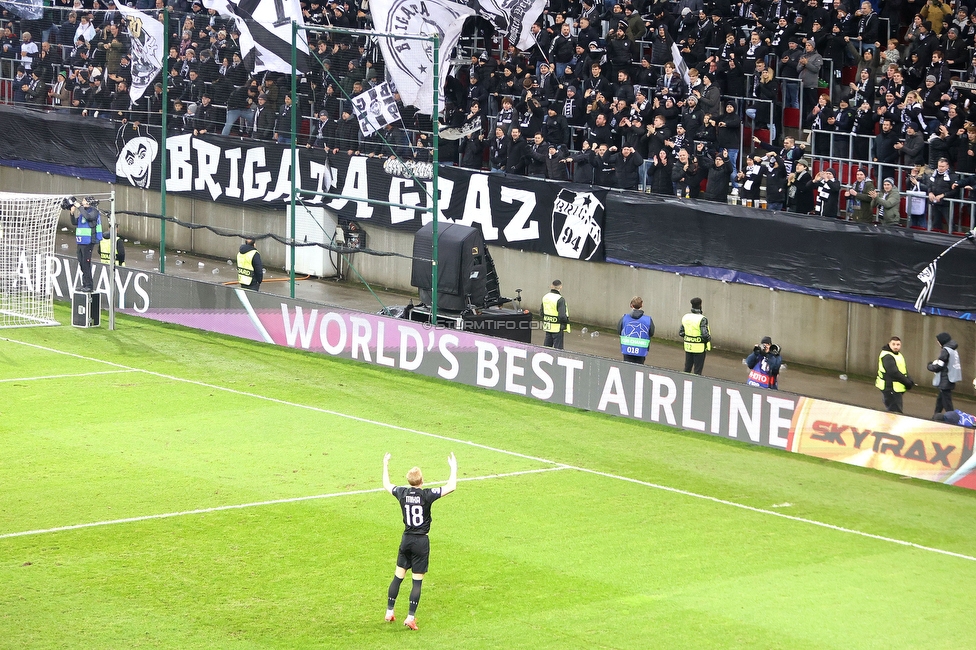 Sturm Graz - Girona
UEFA Champions League Ligaphase 5. Spieltag, SK Sturm Graz - Girona FC, Woerthersee Stadion Klagenfurt, 27.11.2024. 

Foto zeigt Mika Biereth (Sturm)
