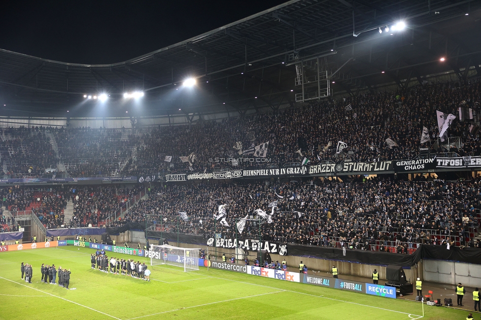 Sturm Graz - Girona
UEFA Champions League Ligaphase 5. Spieltag, SK Sturm Graz - Girona FC, Woerthersee Stadion Klagenfurt, 27.11.2024. 

Foto zeigt Fans von Sturm
