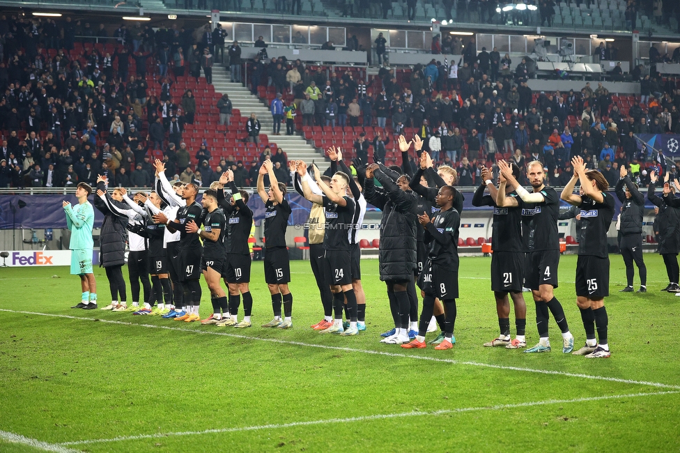 Sturm Graz - Girona
UEFA Champions League Ligaphase 5. Spieltag, SK Sturm Graz - Girona FC, Woerthersee Stadion Klagenfurt, 27.11.2024. 

Foto zeigt die Mannschaft von Sturm
