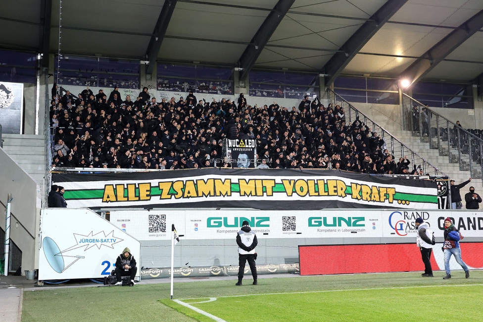 Altach - Sturm Graz
Oesterreichische Fussball Bundesliga, 15. Runde, SCR Altach - SK Sturm Graz, Stadion Schnabelholz Altach, 30.11.2024. 

Foto zeigt Fans von Sturm mit einer Choreografie
Schlüsselwörter: jewels