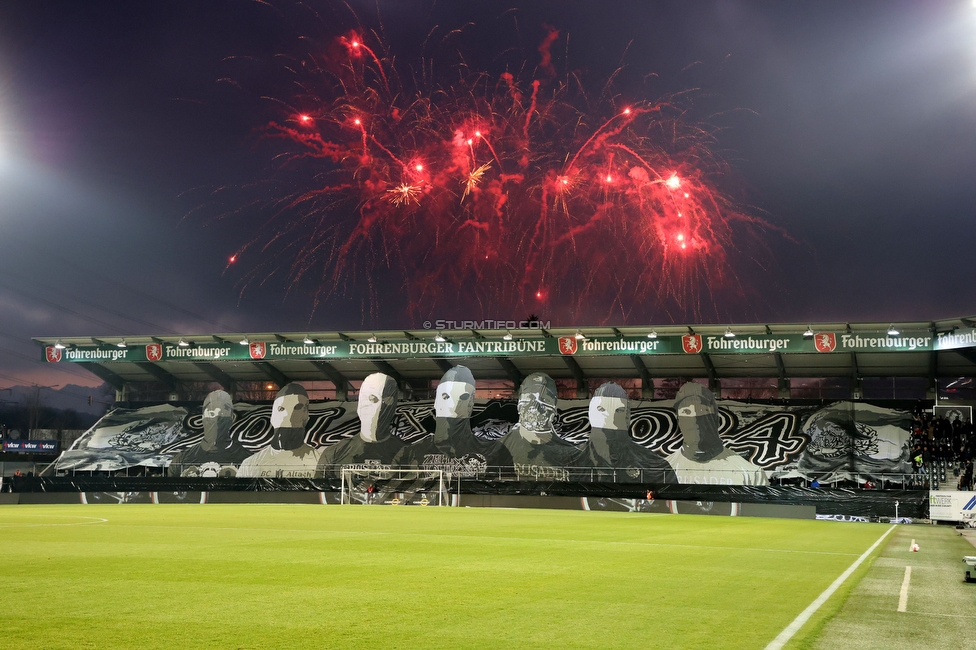 Altach - Sturm Graz
Oesterreichische Fussball Bundesliga, 15. Runde, SCR Altach - SK Sturm Graz, Stadion Schnabelholz Altach, 30.11.2024. 

Foto zeigt Fans von Altach mit einer Choreografie
