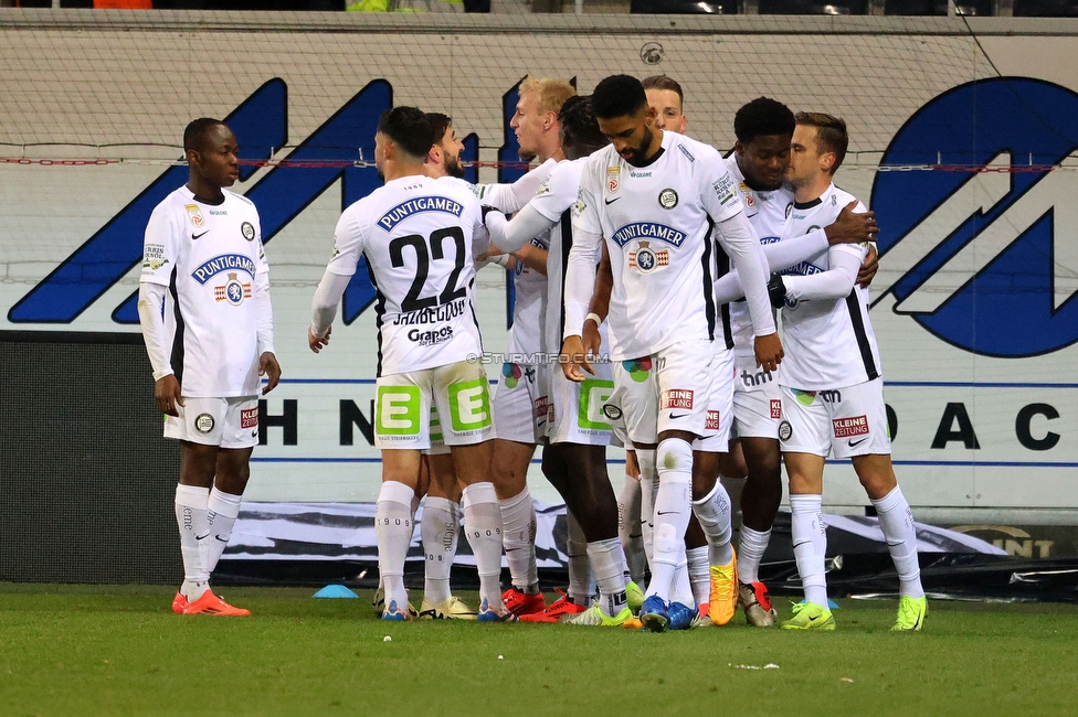 Altach - Sturm Graz
Oesterreichische Fussball Bundesliga, 15. Runde, SCR Altach - SK Sturm Graz, Stadion Schnabelholz Altach, 30.11.2024. 

Foto zeigt Mika Biereth (Sturm) und die Mannschaft von Sturm
Schlüsselwörter: torjubel