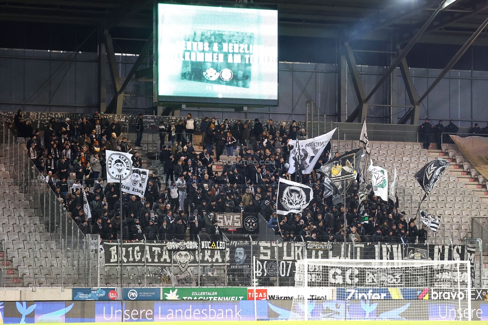 Tirol - Sturm Graz
Oesterreichische Fussball Bundesliga, 16. Runde, WSG Tirol - SK Sturm Graz, Tivoli Stadion Tirol, 07.12.2024. 

Foto zeigt Fans von Sturm
