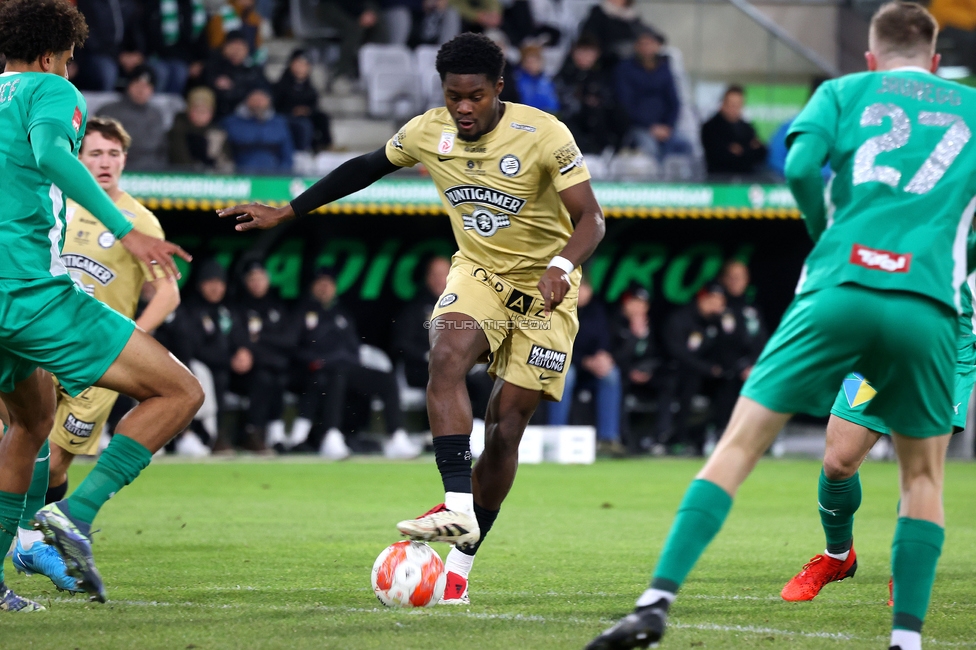 Tirol - Sturm Graz
Oesterreichische Fussball Bundesliga, 16. Runde, WSG Tirol - SK Sturm Graz, PROfertil Arena Hartberg, 07.12.2024. 

Foto zeigt Emanuel Aiwu (Sturm)
