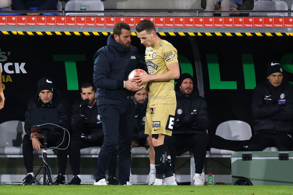 Tirol - Sturm Graz
Oesterreichische Fussball Bundesliga, 16. Runde, WSG Tirol - SK Sturm Graz, Tivoli Stadion Tirol, 07.12.2024. 

Foto zeigt Juergen Saeumel (Cheftrainer Sturm) und Dimitri Lavalee (Sturm)
