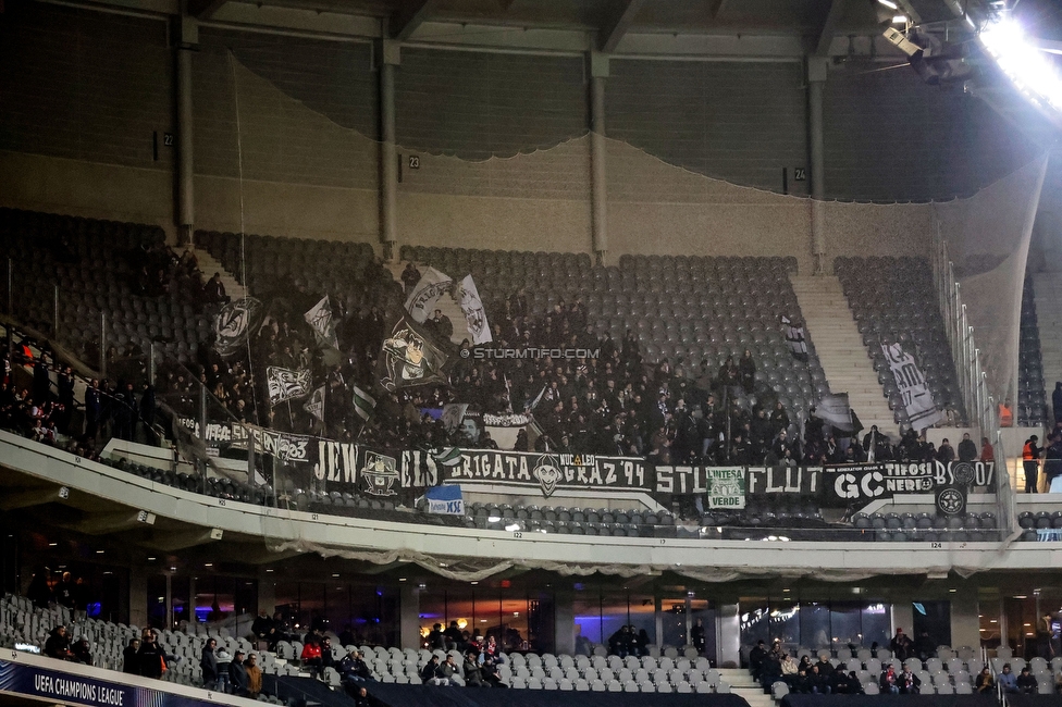 Lille - Sturm Graz
UEFA Champions League Ligaphase 6. Spieltag, Lille OSC - SK Sturm Graz, Stade Pierre Mauroy Lille, 11.12.2024. 

Foto zeigt Fans von Sturm
