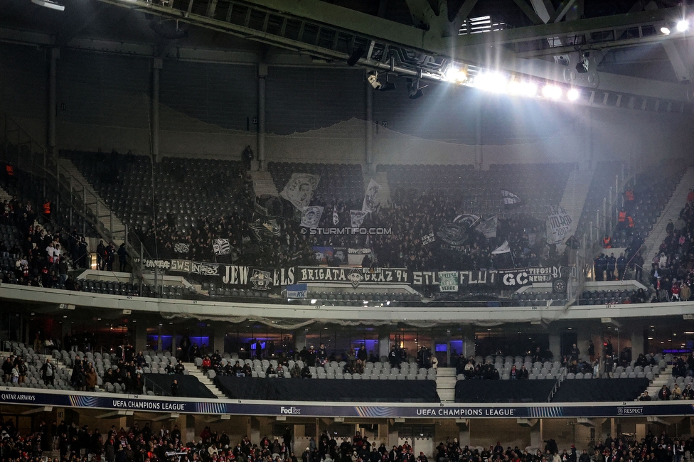 Lille - Sturm Graz
UEFA Champions League Ligaphase 6. Spieltag, Lille OSC - SK Sturm Graz, Stade Pierre Mauroy Lille, 11.12.2024. 

Foto zeigt Fans von Sturm
