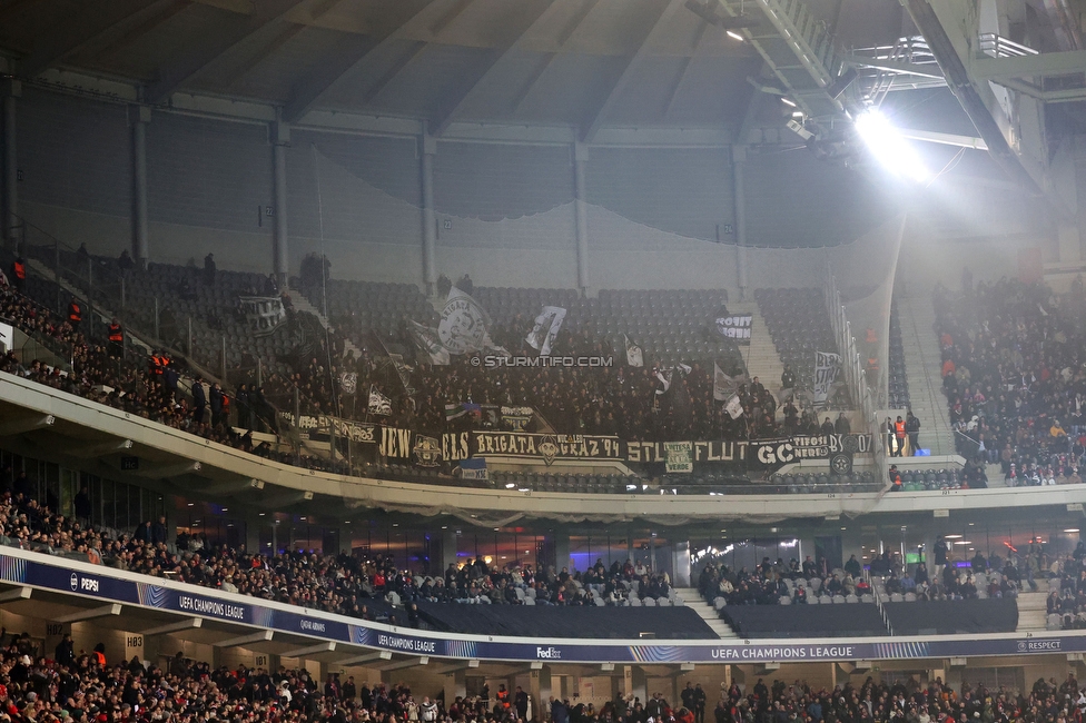 Lille - Sturm Graz
UEFA Champions League Ligaphase 6. Spieltag, Lille OSC - SK Sturm Graz, Stade Pierre Mauroy Lille, 11.12.2024. 

Foto zeigt Fans von Sturm
