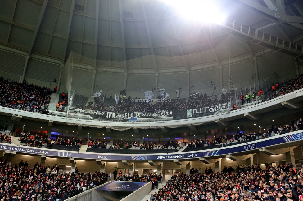 Lille - Sturm Graz
UEFA Champions League Ligaphase 6. Spieltag, Lille OSC - SK Sturm Graz, Stade Pierre Mauroy Lille, 11.12.2024. 

Foto zeigt Fans von Sturm
