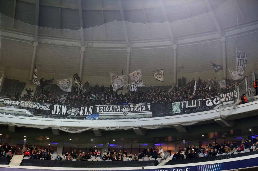 Lille - Sturm Graz
UEFA Champions League Ligaphase 6. Spieltag, Lille OSC - SK Sturm Graz, Stade Pierre Mauroy Lille, 11.12.2024. 

Foto zeigt Fans von Sturm
