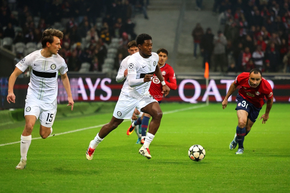 Lille - Sturm Graz
UEFA Champions League Ligaphase 6. Spieltag, Lille OSC - SK Sturm Graz, Stade Pierre Mauroy Lille, 11.12.2024. 

Foto zeigt Tochi Phil Chukwuani (Sturm)
