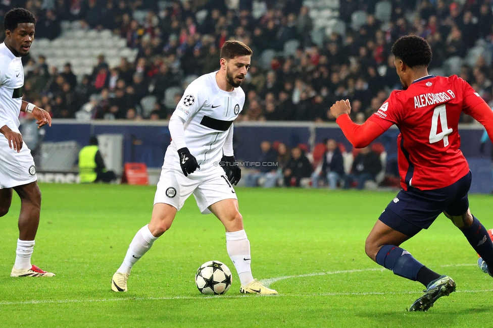 Lille - Sturm Graz
UEFA Champions League Ligaphase 6. Spieltag, Lille OSC - SK Sturm Graz, Stade Pierre Mauroy Lille, 11.12.2024. 

Foto zeigt Otar Kiteishvili (Sturm)
