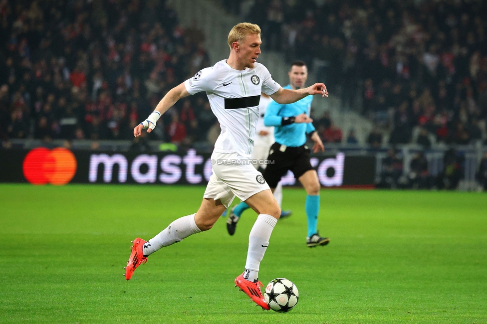 Lille - Sturm Graz
UEFA Champions League Ligaphase 6. Spieltag, Lille OSC - SK Sturm Graz, Stade Pierre Mauroy Lille, 11.12.2024. 

Foto zeigt Mika Biereth (Sturm)
