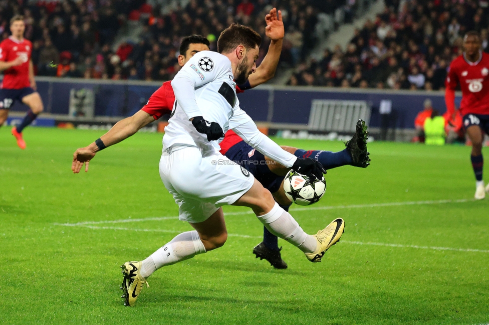 Lille - Sturm Graz
UEFA Champions League Ligaphase 6. Spieltag, Lille OSC - SK Sturm Graz, Stade Pierre Mauroy Lille, 11.12.2024. 

Foto zeigt Mika Biereth (Sturm)
