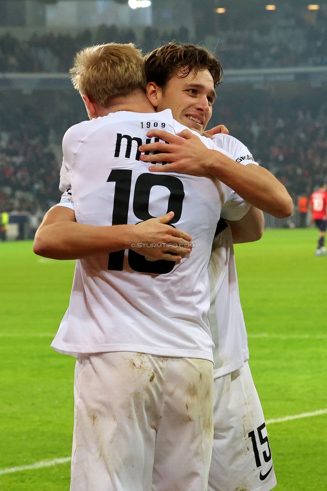 Lille - Sturm Graz
UEFA Champions League Ligaphase 6. Spieltag, Lille OSC - SK Sturm Graz, Stade Pierre Mauroy Lille, 11.12.2024. 

Foto zeigt Mika Biereth (Sturm)
Schlüsselwörter: torjubel