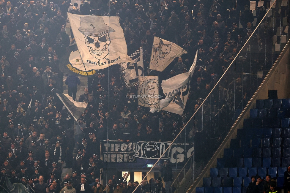 Atalanta - Sturm Graz
UEFA Champions League Ligaphase 7. Spieltag, Atalanta Bergamo Calcio - SK Sturm Graz, Stadio di Bergamo, 21.01.2025. 

Foto zeigt Fans von Sturm
