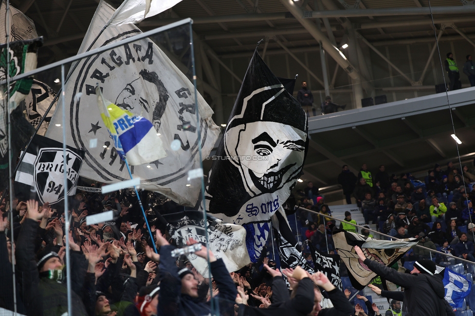 Atalanta - Sturm Graz
UEFA Champions League Ligaphase 7. Spieltag, Atalanta Bergamo Calcio - SK Sturm Graz, Stadio di Bergamo, 21.01.2025. 

Foto zeigt Fans von Sturm
