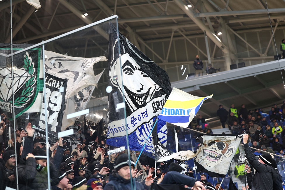 Atalanta - Sturm Graz
UEFA Champions League Ligaphase 7. Spieltag, Atalanta Bergamo Calcio - SK Sturm Graz, Stadio di Bergamo, 21.01.2025. 

Foto zeigt Fans von Sturm
