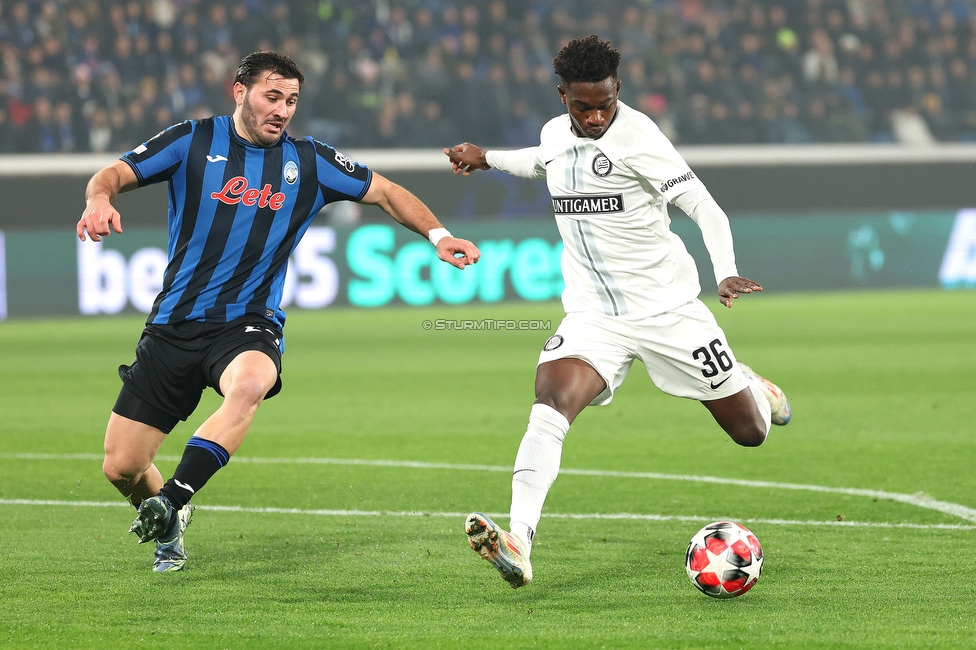 Atalanta - Sturm Graz
UEFA Champions League Ligaphase 7. Spieltag, Atalanta Bergamo Calcio - SK Sturm Graz, Stadio di Bergamo, 21.01.2025. 

Foto zeigt Amady Camara (Sturm)
