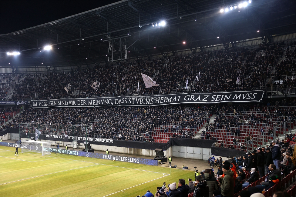 Sturm Graz - Leipzig
UEFA Champions League Ligaphase 8. Spieltag, SK Sturm Graz - RB Leipzig, Woerthersee Stadion Klagenfurt, 29.01.2025. 

Foto zeigt Fans von Sturm
