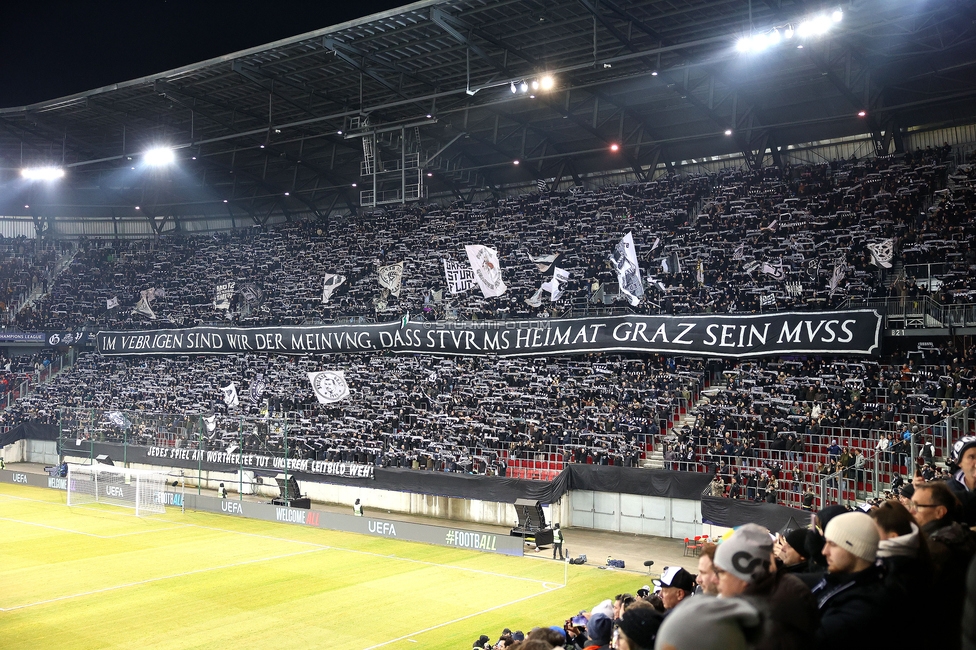 Sturm Graz - Leipzig
UEFA Champions League Ligaphase 8. Spieltag, SK Sturm Graz - RB Leipzig, Woerthersee Stadion Klagenfurt, 29.01.2025. 

Foto zeigt Fans von Sturm
