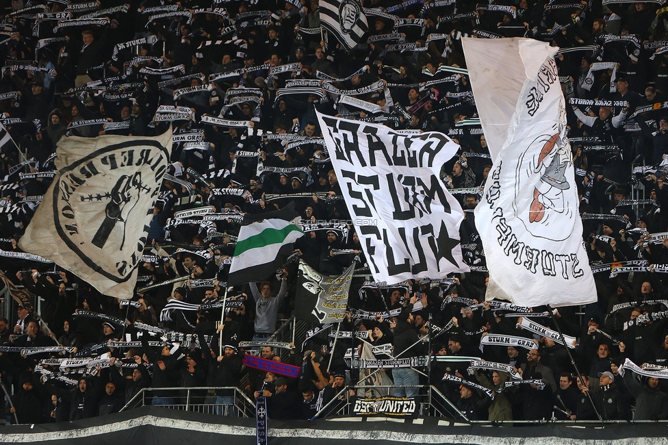 Sturm Graz - Leipzig
UEFA Champions League Ligaphase 8. Spieltag, SK Sturm Graz - RB Leipzig, Woerthersee Stadion Klagenfurt, 29.01.2025. 

Foto zeigt Fans von Sturm
