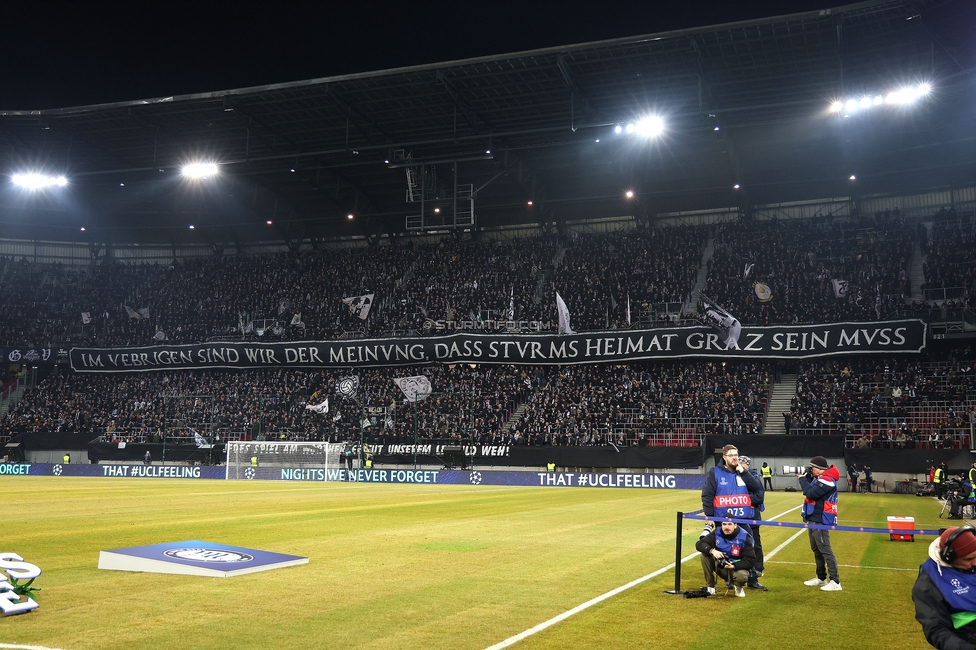 Sturm Graz - Leipzig
UEFA Champions League Ligaphase 8. Spieltag, SK Sturm Graz - RB Leipzig, Woerthersee Stadion Klagenfurt, 29.01.2025. 

Foto zeigt Fans von Sturm
